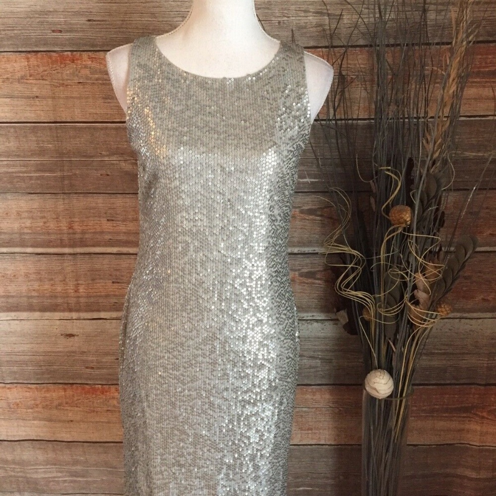 Calvin Klein Collection silver sequin sheath dress
